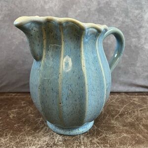 Vagos Signed Large Blue Vase Pitcher Made in Portugal Approx 8 X 7.25 Inch Heavy